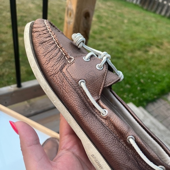 Sperry TopSiders my brown bronze metallic leather loafers 9M - Picture 8 of 10